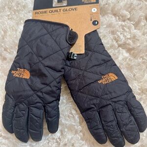 The North Face Black Quilted Gloves with Orange Logo